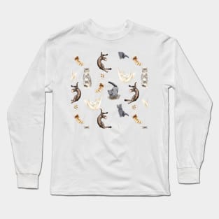 Watercolour Cat Shapes Seamless Pattern Long Sleeve T-Shirt